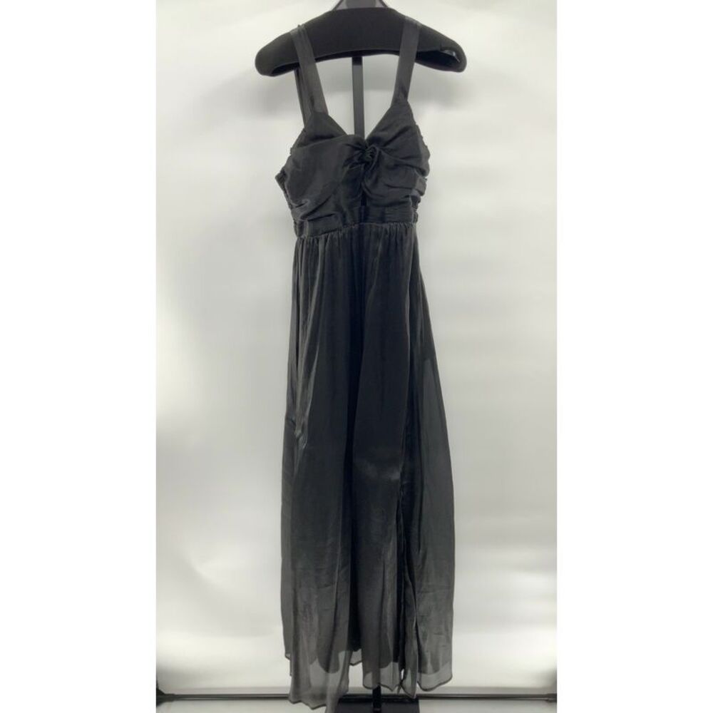 Lulu's Layton Black Crinkle Knotted Backless Dress